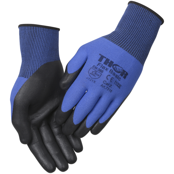 Fingerdyppet nitrilhandske, THOR Flex, Thor Flex Basic, 10, bl, polyester/spandex