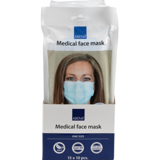 Ansigtsmaske med reelastikker, type IIR, Abena Excellent, 3-lags, bl, engangs